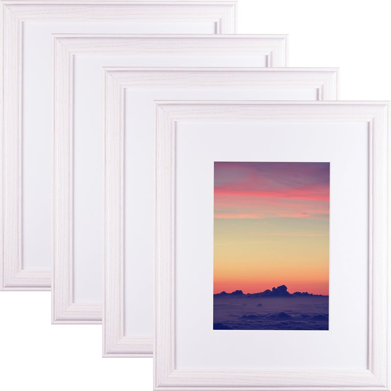 Craig Frames Wiltshire 236 Picture Frame, Displays a 6 x 9 Inch Print with The Mat or 8.5 x 11 Inch Without The Mat, White, Set of 4 - Image 1